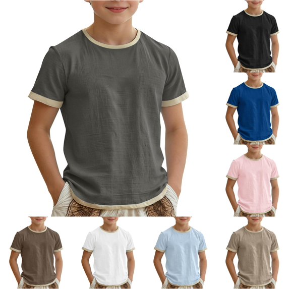Shachafan Boys Summer Casual Short Sleeve Shirt Blend Round Neck Tee Color Design Comfortable Daily Wear Top For Kids Shirt Sleeve Top