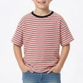 thumbnail image 1 of Shachafan Boys Summer Short Sleeve T Shirt Casual Crew Neck Striped Tee Loose Fit Comfortable Top For Kids Childrens Boys 6t Long Sleeve Shirt, 1 of 2
