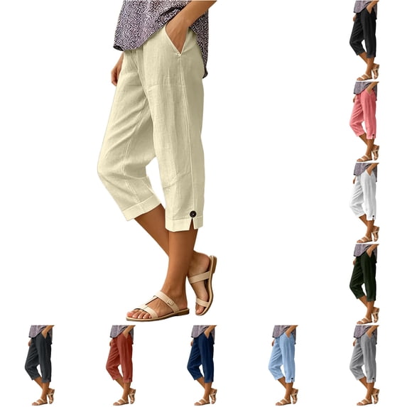 Shachafan Capri Pants For Casual Summer Capris High Waist Side Pockets Cropped Trousers Button Straight Capris Women Pants Casual Straight Leg