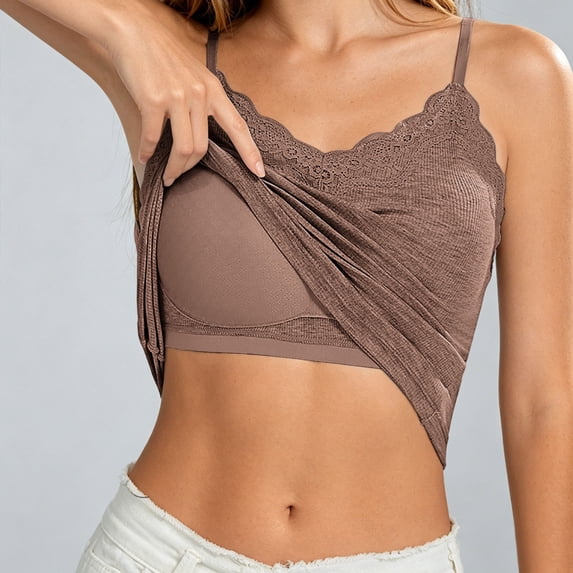 Shachafan Elegant Lace Trim Tank Top With Built In Bra And Back Smoothing For Everyday Wear Women Camisole