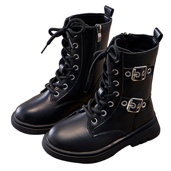 Shachafan Fashionable High Top Ankle Boots For Girls Classic British Style Leather Casual Wear Durable Sole Comfortable Footwear Youth Winter Design Booties Size 4 Shoes for Toddler Girls Size 6