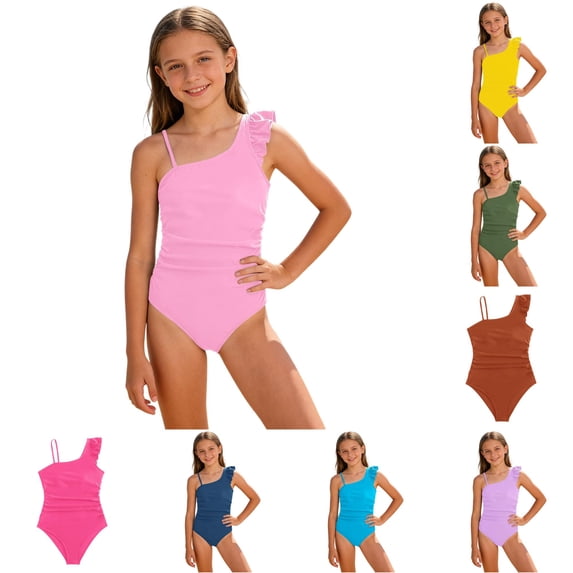 Shachafan Girlsâ Beachwear Piece Swimsuit For Girls With Ruffle And Solid Pattern Summer / Beach For Girls Lightweight Sun Protective Swimwear Guards Toddlers