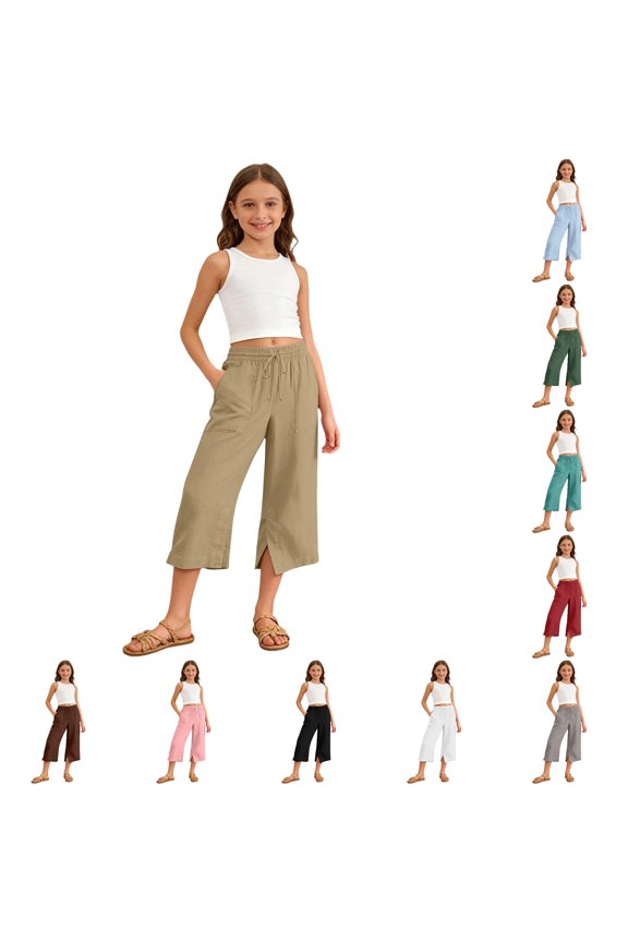 Girls Casual Ponte Pants For Girls Comfortable Solid Loose Fit Half Length Trousers For Everyday Play Soft Waistband Easy Care Kid Pants