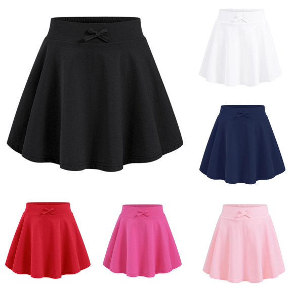 Shachafan Girls Casual Summer Skirt With Bow Solid Color Athletic Tennis Skirt For Tweens And Comfortable Stretchy Waistband Playwear Christmas Dresses for Baby Girls