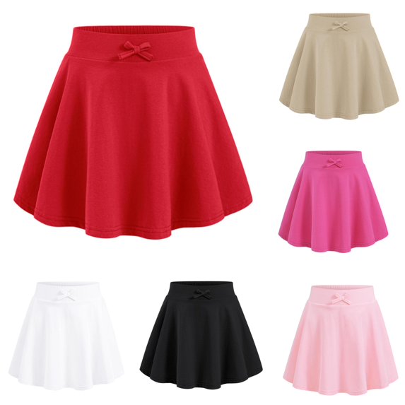 Shachafan Girls Casual Summer Skirt With Bow Solid Color Athletic Tennis Skirt For Tweens And Comfortable Stretchy Waistband Playwear Christmas Dresses for Baby Girls
