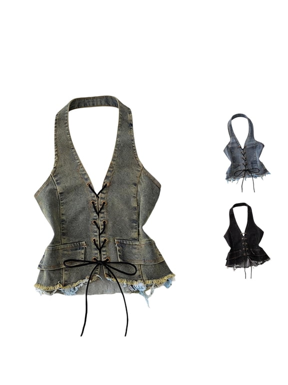 Girls Denim Top Summer Knot Front Backless Vest Crop Tee Tween Fashion Youth Style Toddler Girls Long Sleeve Shirts