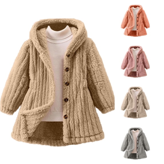 Shachafan Girls Hooded Long Coat With Waist Tie Casual Outerwear For Autumn Winter Season Jacket with Streamers
