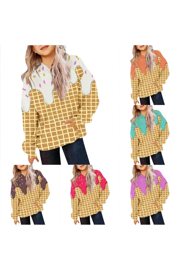 Girls Hoodies Sweatshirts Ice Print Pullover Soft Comfortable Casual Outerwear For Toddler Kids Youth Jacket Zip up