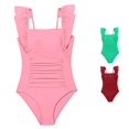 thumbnail image 1 of Shachafan Girls Piece Swimsuit With Ruffle And Pleated Design Comfortable Swimwear For Toddlers And Kids Kids Swim Suit with Shorts, 1 of 5