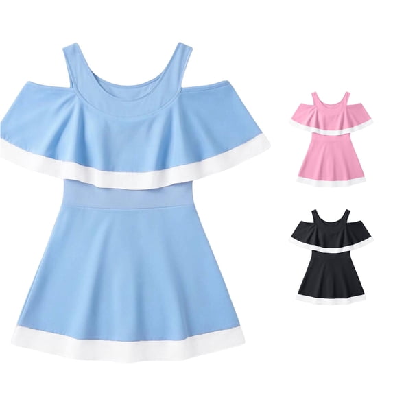 Shachafan Girls Ready Piece Swimwear For Girls With Ruffle Trim | Solid Bathing For Summer Two Piece Girls Bathing Suit