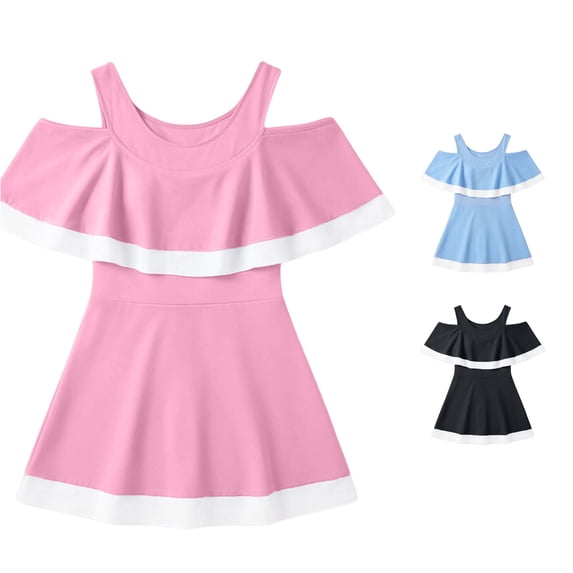 Shachafan Girls Ready Piece Swimwear For Girls With Ruffle Trim | Solid Bathing For Summer Two Piece Girls Bathing Suit