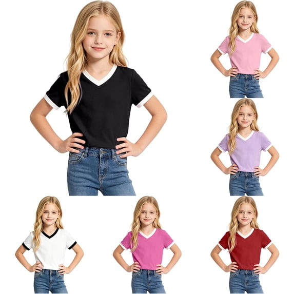 Shachafan Girls Short Sleeve Crewneck Tee Casual Soft Blended Basic Top For Everyday Play And School 4t Top Girls