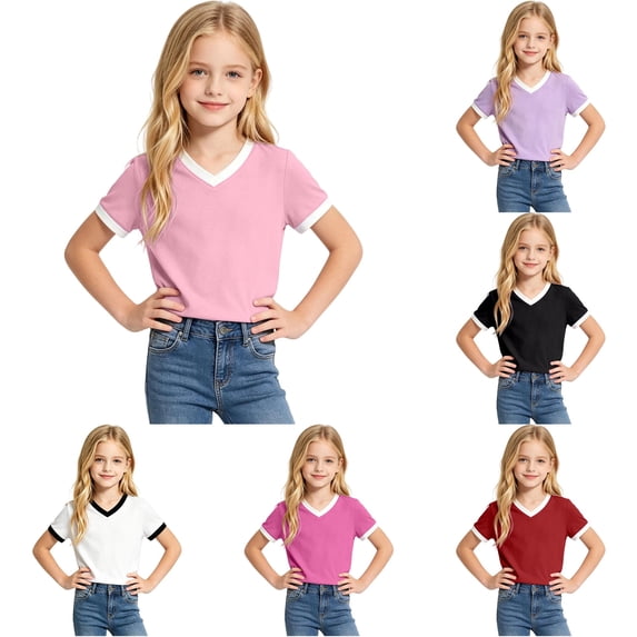Shachafan Girls Short Sleeve Crewneck Tee Casual Soft Blended Basic Top For Everyday Play And School 4t Top Girls