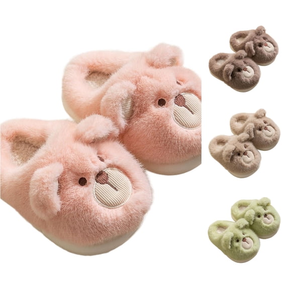 Shachafan Girls Slippers Winter Warm Fuzzy Shoes Indoor Cute Bear Design Comfortable Kids Home Footwear For Toddlers And Children Girls Slippers Size 12
