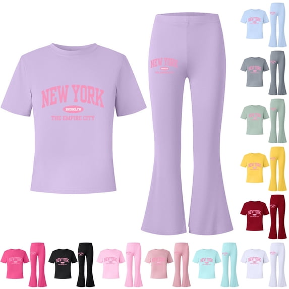 Shachafan Girls Summer Casual Outfit Letter Print Short Sleeve Top With Leg Pants Fashion Toddler Two Piece Set 3-6 Month Girl Clothes