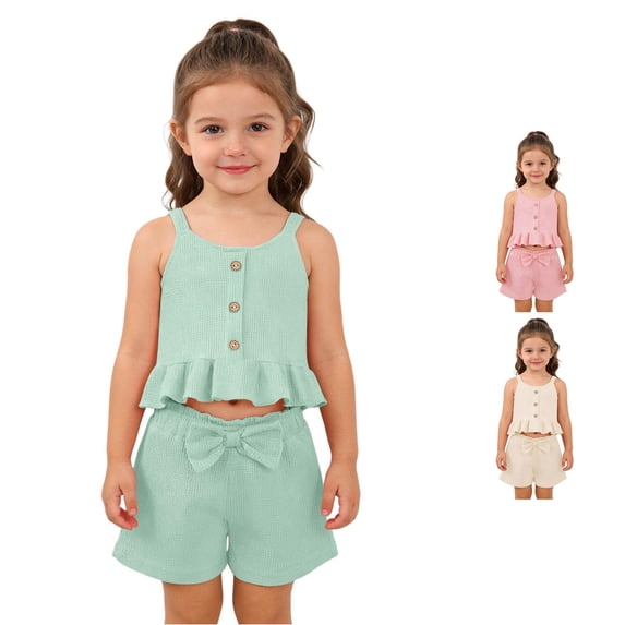Shachafan Girls Summer Outfit Soft Tank Top With Bow Shorts Toddler Two Piece Cool Comfortable Casual Playwear Girls Two Piece Set