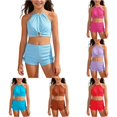 thumbnail image 1 of Shachafan Girls Summer Swimwear Solid Color Top And Swim Shorts Beach Two Piece Swimsuit For Youth Little Girls Swim Wear, 1 of 7