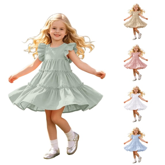 Shachafan Girls Tiered Party Dress With Ruffle Sleeves And Pleated Design For Summer Occasions Girl Dresses 5