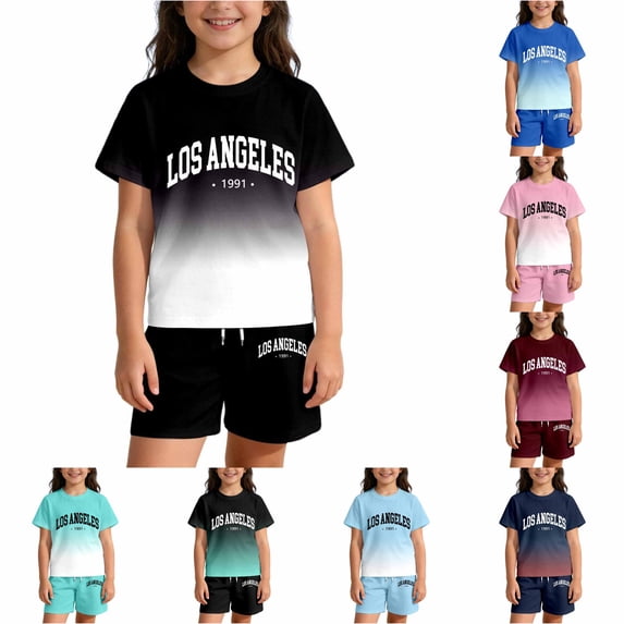 Shachafan Gradient Letter Print Summer Outfits For Kids Boys And Girls Casual Two Piece Home Baby