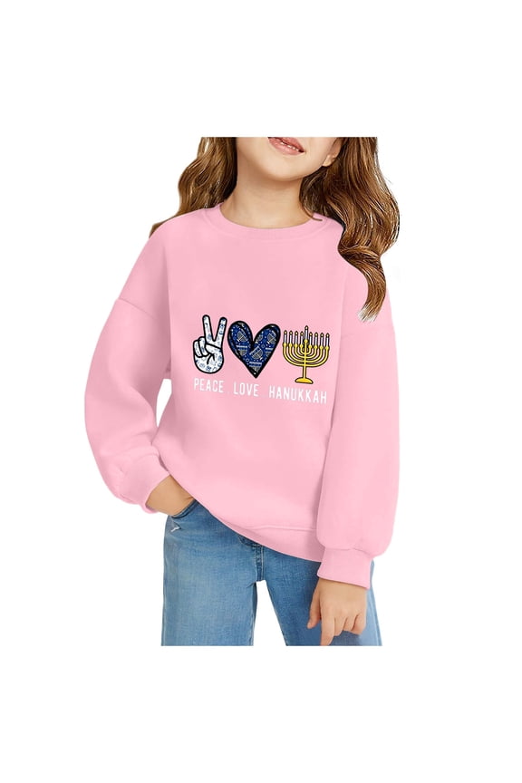 Kids Hanukkah Menorah Print Warm Crewneck Sweatershirt Long Sleeve Sweater Zip Babies Sweaters Boy