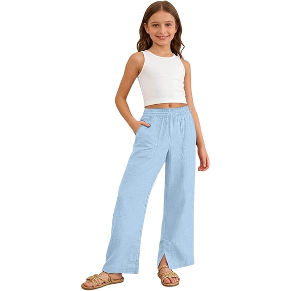 Shachafan Pure Solid Casual Pants For Boys And Girls Classic Everyday Trousers Soft Stretchy Kids Bottoms With Adjustable Waist Track Girls