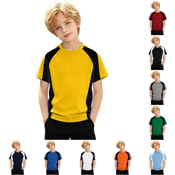 Shachafan Stylish Color Crewneck Shirt For Boys Comfortable Casual Long Sleeve Tee With Solid Color Trim Kids Top For School And Play Kid Tee
