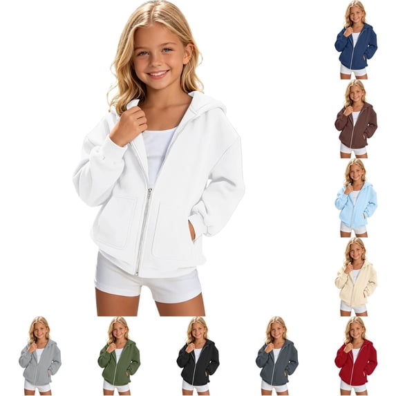 Shachafan Stylish Girls Hooded Zip Up Sweatshirt For Casual Everyday Wear Soft Lightweight Full Zip Hoodie With Front Pockets And Cozy Comfort Tween Girl Sweater