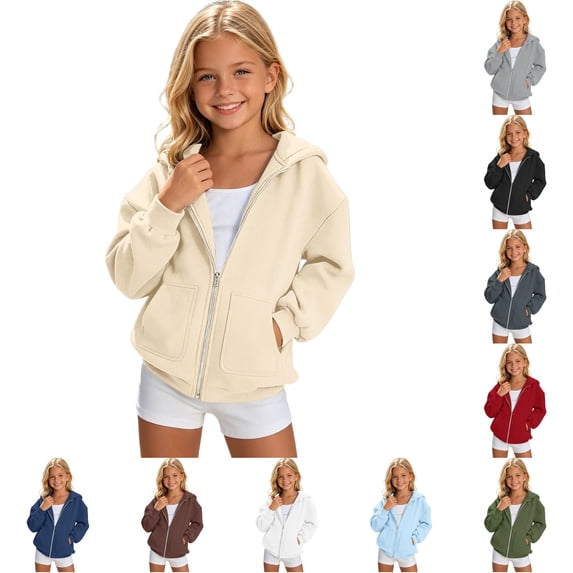 Shachafan Stylish Girls Hooded Zip Up Sweatshirt For Casual Everyday Wear Soft Lightweight Full Zip Hoodie With Front Pockets And Cozy Comfort Tween Girl Sweater