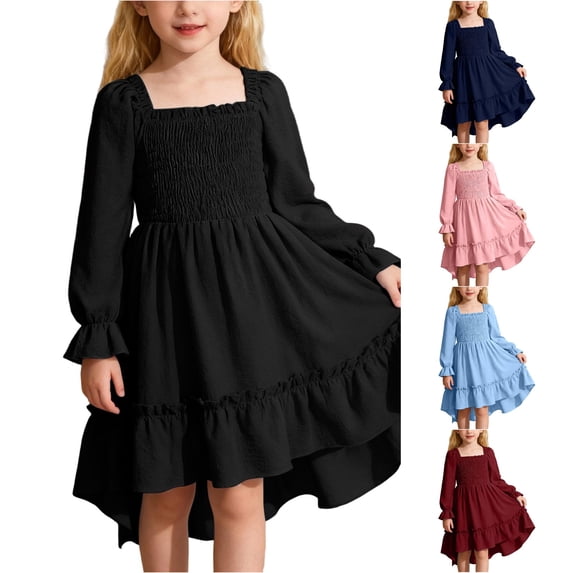 Shachafan Summer Girls Dress With Square Neck Flutter Sleeves And Flared Elegant Ruffle Trim Boho Length Party Dress For Toddler Kids Baby Dress