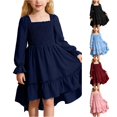 thumbnail image 1 of Shachafan Summer Girls Dress With Square Neck Flutter Sleeves And Flared Elegant Ruffle Trim Boho Length Party Dress For Toddler Kids Baby Dress, 1 of 7