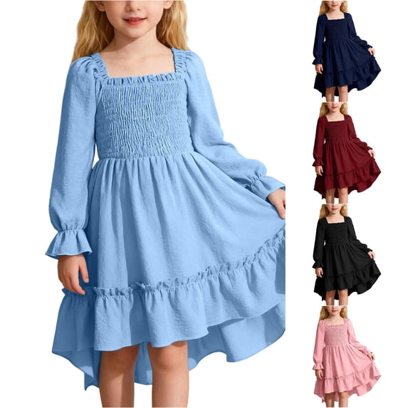 Shachafan Summer Girls Dress With Square Neck Flutter Sleeves And Flared Elegant Ruffle Trim Boho Length Party Dress For Toddler Kids Baby Dress
