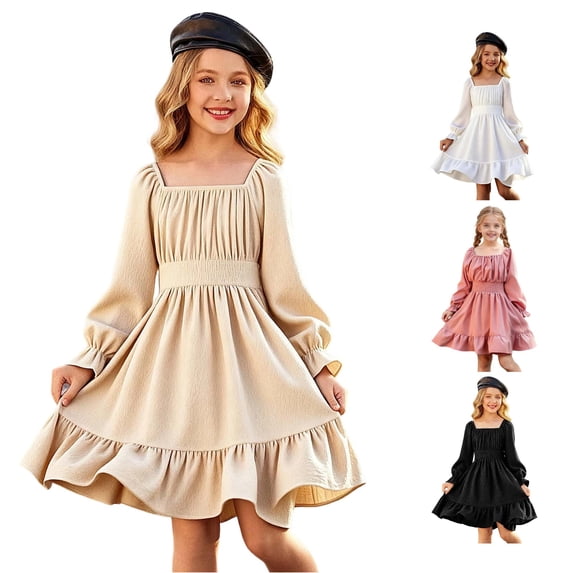Shachafan Summer Girls Square Neck Flutter Sleeve Dress With Ruffle Elegant Flared A Line Long Gown For And Party Wear Dresses for Christmas Party