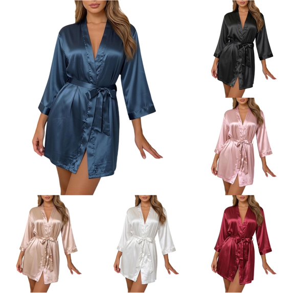Shachafan Women's Bride Bridesmaids Robe Short Satin Kimono Robes For Wedding & Bridal Party Silk Bathrobes For Women Dark Pants for Women