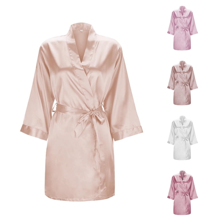 Shachafan Women's Solid Color Light Bathrobe Wedding Dress Makeup Bridesmaid Dress Satin Kimono Pajamas Hoodie Robe