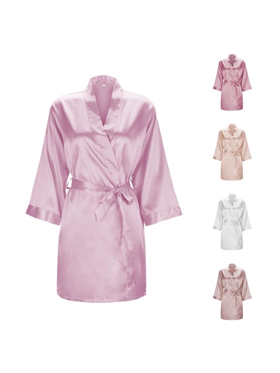 Women's Solid Color Light Bathrobe Wedding Dress Makeup Bridesmaid Dress Satin Kimono Pajamas Hoodie Robe
