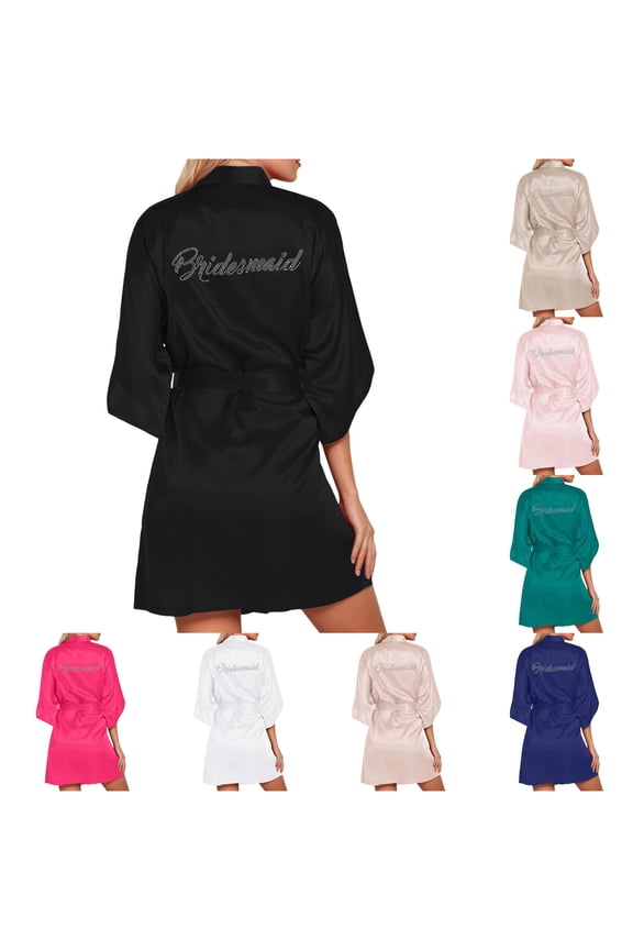 Women's Wedding Party Robe Letters Kimono Satin Pyjamas Bridesmaid Bathrobe Womens Bath Robe