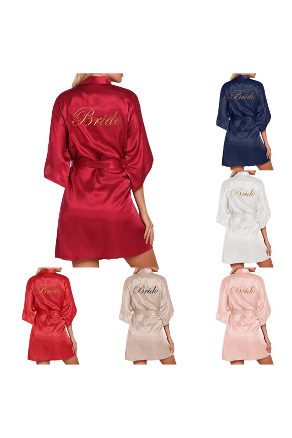 Women's Wedding Party Robe Letters Kimono Satin Pyjamas Bridesmaid Bathrobe Womens Hooded Bathrobes Floor Length
