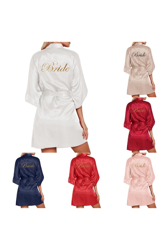 Women's Wedding Party Robe Letters Kimono Satin Pyjamas Bridesmaid Bathrobe Womens Hooded Bathrobes Floor Length