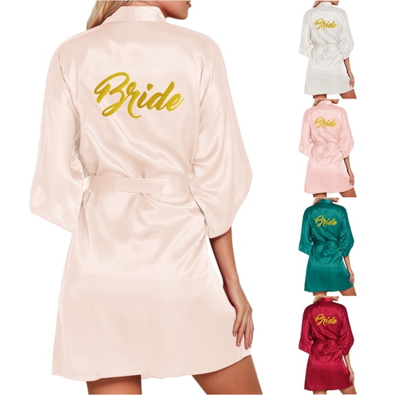 Shachafan Women's Wedding Party Robe Letters Kimono Satin Pyjamas Bridesmaid Bathrobe plus Size Kimonos Robe for Women