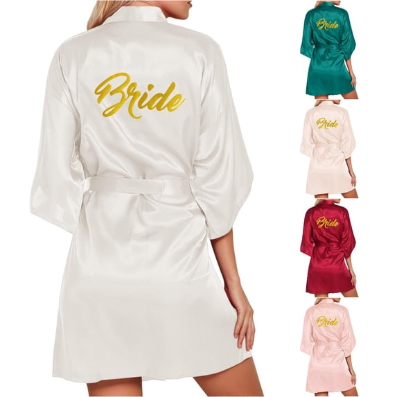 Shachafan Women's Wedding Party Robe Letters Kimono Satin Pyjamas Bridesmaid Bathrobe plus Size Kimonos Robe for Women