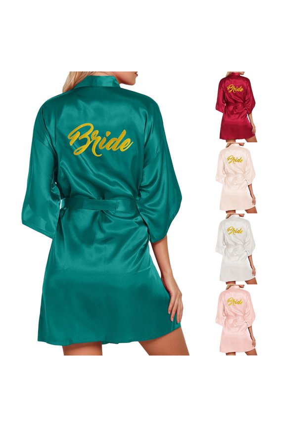 Women's Wedding Party Robe Letters Kimono Satin Pyjamas Bridesmaid Bathrobe plus Size Kimonos Robe for Women