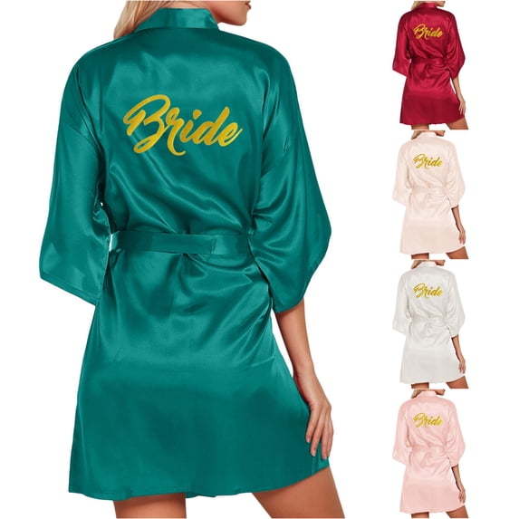Shachafan Women's Wedding Party Robe Letters Kimono Satin Pyjamas Bridesmaid Bathrobe plus Size Kimonos Robe for Women