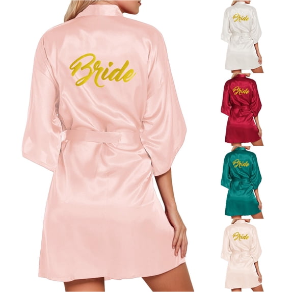 Shachafan Women's Wedding Party Robe Letters Kimono Satin Pyjamas Bridesmaid Bathrobe plus Size Kimonos Robe for Women