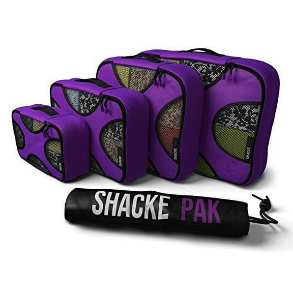 Shacke Pak - 4 Set Packing Cubes - Travel Organizers with Laundry Bag (Orchid Purple)