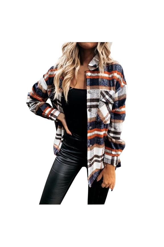 Shacket Jackets for Women Fashion Plaid Flannel Jacket Lattice Pocketed Button Spring Coat Outwear Shirts