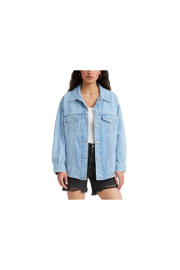 Women's Denim Pocket-Front Trucker Shacket Mid Mid Baby M