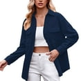 thumbnail image 1 of Shacket Women! Comdrip Women's Casual Fashion Double Pocket Loose Fitting Long Sleeved Solid Color Shirt Womens Shacket Blue L, 1 of 6