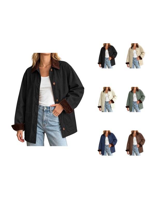 Shacket Women Long Sleeve Button Down Collared Lightweight Office Work Jacket with Pockets Outerwear