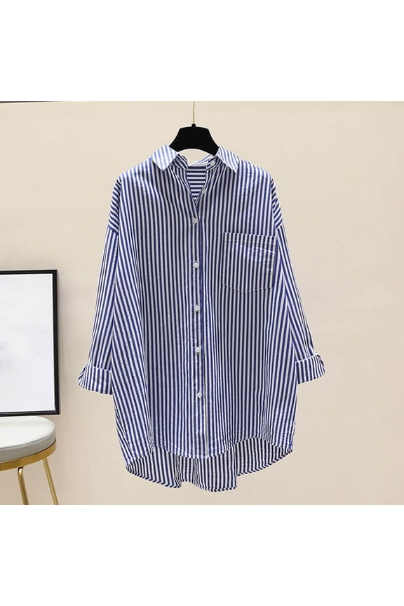 Shacket Women Striped Button Front Casual Loose Pocket Shirt Long Sleeve Top Jacket For A Classic Preppy Layered Look Spring Jackets For Women