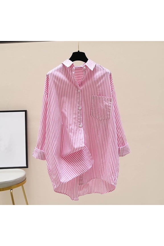 Shacket Women Striped Button Front Casual Loose Pocket Shirt Long Sleeve Top Jacket For A Classic Preppy Layered Look Spring Jackets For Women
